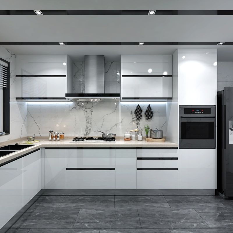 Armário de cozinha brilhante altamente impermeável ODM / OEM para cozinha doméstica estilo de design moderno