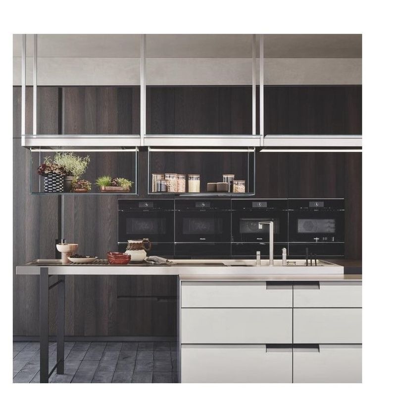 Armário de cozinha de casa de campo / apartamento com cor de verniz de alta qualidade e madeira sólida durável