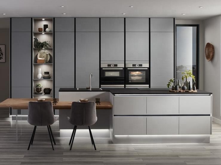 Armário de cozinha de villa/apartamento com material MDF MR super durável e acabamento cinza fosco