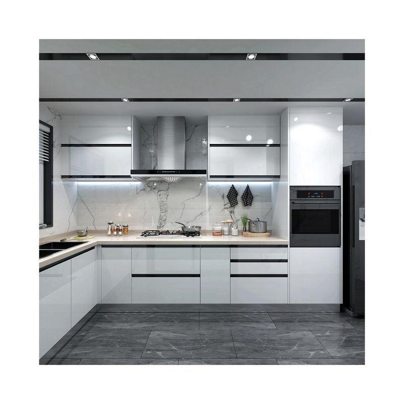Armário de cozinha moderno de luxo à prova de água à prova de fogo brilhante com cor de faceta personalizada
