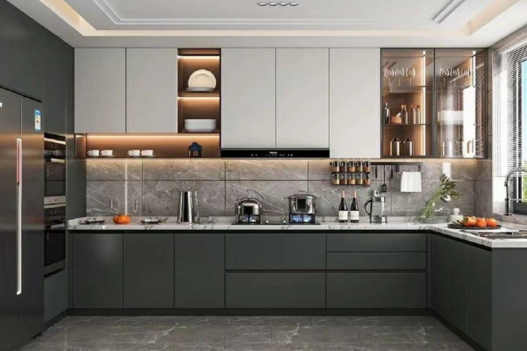 Portas Shaker Madeira Sólida Despensa Personalizada Pvc Simples Multifuncional Gabinete de Cozinha de Escritório