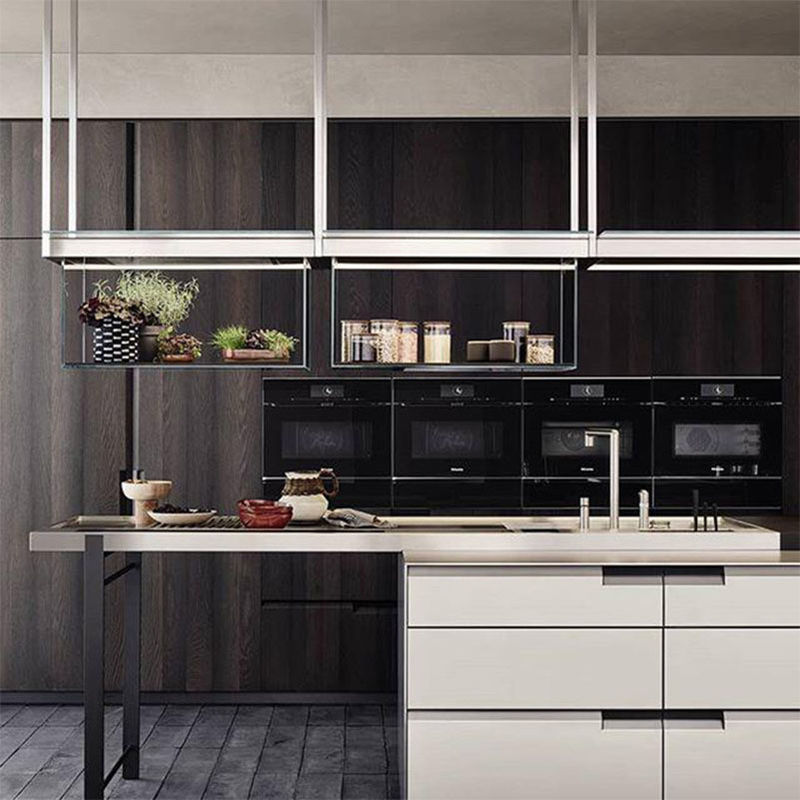 Armários Matte Completos Finish Top Veneer e Finish Lacquer Bottom para cozinha moderna