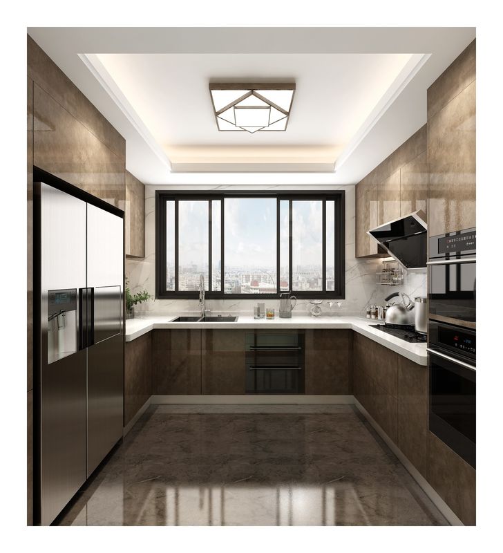 Armários de cozinha modulares de material de carcaça brilhante completo com cor de faceta personalizada