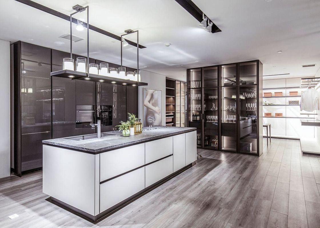 Armários de cozinha modulares de material de carcaça brilhante completo com cor de faceta personalizada