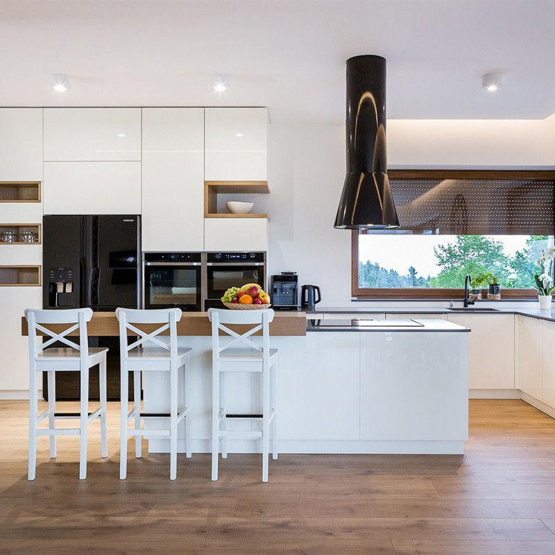 Armários de cozinha personalizados de alta qualidade com desenhos de ilha e cor de facade brilhante moderna