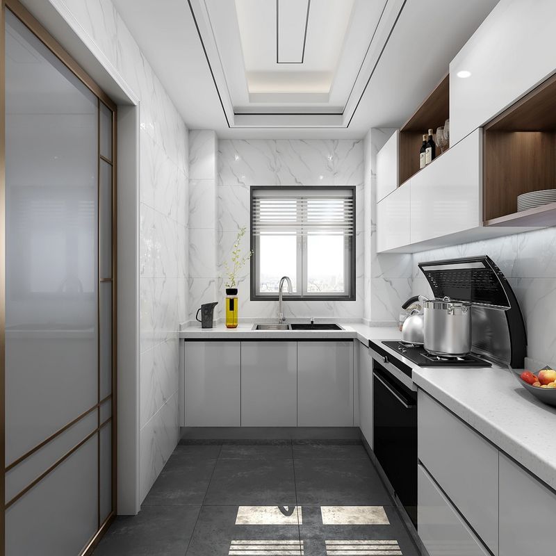 Armário de cozinha de laminado cinza interiores cor de faceta personalizada para renovação de apartamento
