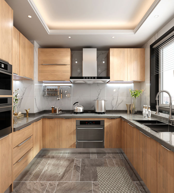 Armário de cozinha de laminado cinza interiores cor de faceta personalizada para renovação de apartamento