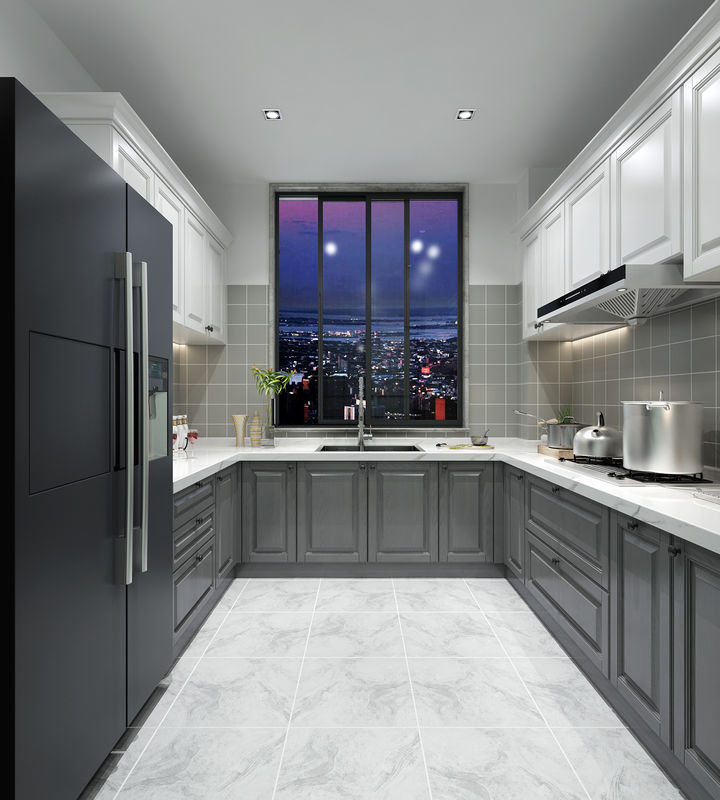 Armário de cozinha de laminado cinza interiores cor de faceta personalizada para renovação de apartamento