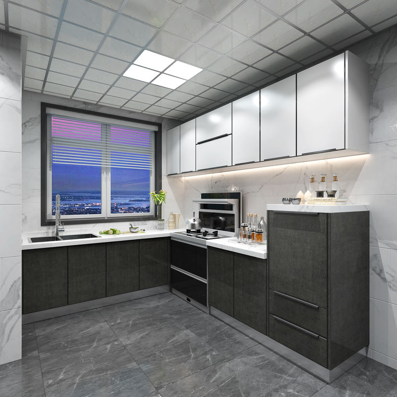 Armário de cozinha de laminado cinza interiores cor de faceta personalizada para renovação de apartamento