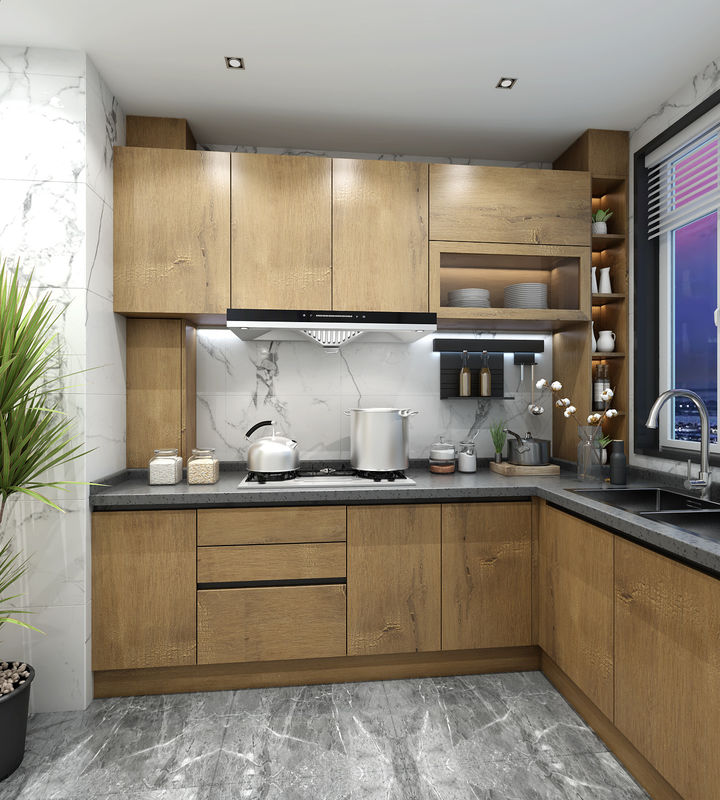 Armário de cozinha de laminado cinza interiores cor de faceta personalizada para renovação de apartamento