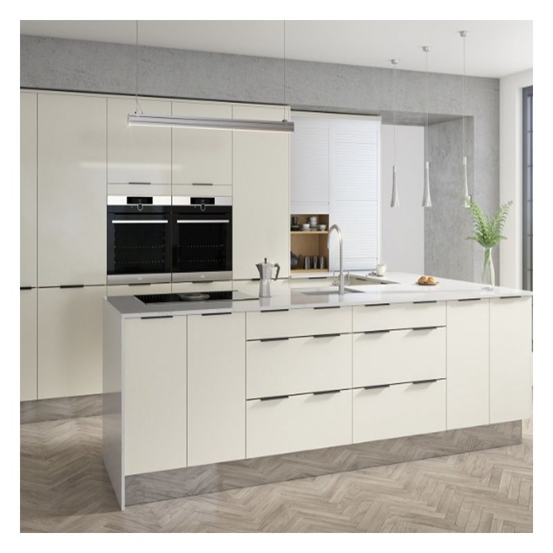 Armários de cozinha modulares personalizados com design sem tinta brilhante e painel de porta do shaker