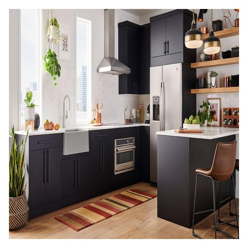 Armário de cozinha equipado com um design e acessórios modernos