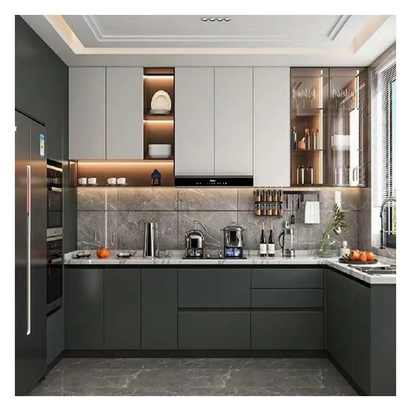 Armário de cozinha equipado com um design e acessórios modernos