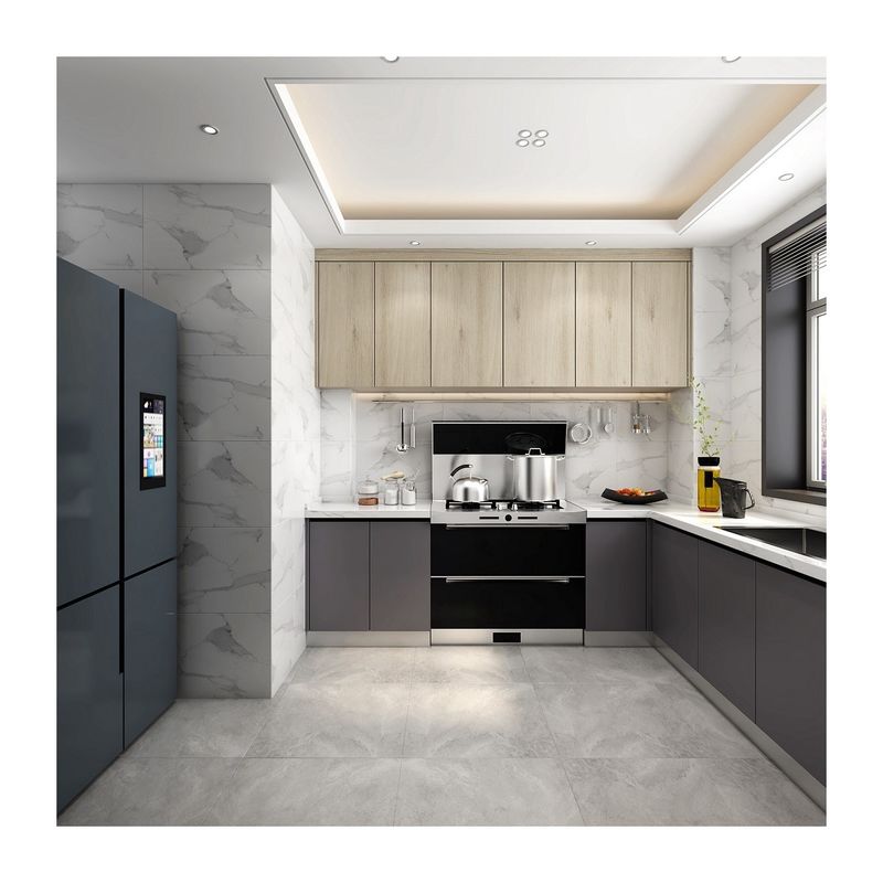 Material de porta de madeira contraplacada de borda plana de alta qualidade impermeável de design moderno gabinete de cozinha modular