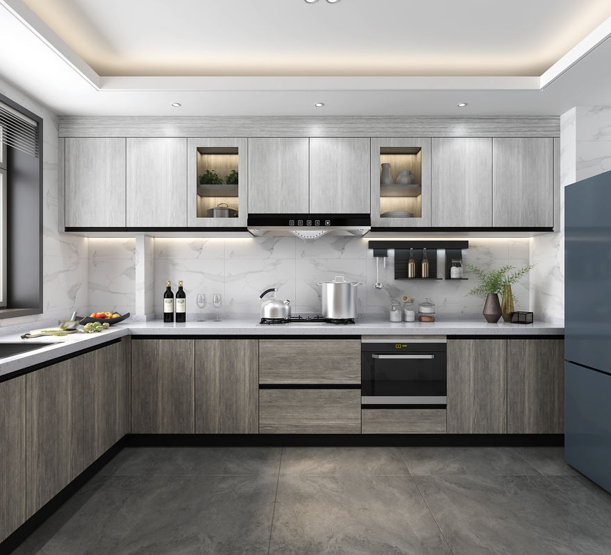 Material de porta de madeira contraplacada de borda plana de alta qualidade impermeável de design moderno gabinete de cozinha modular