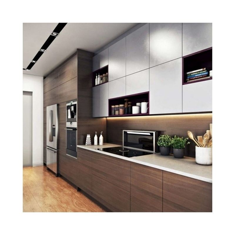 Pintura de laca de cor de chapa personalizada Armários de cozinha modernos de villa / apartamento