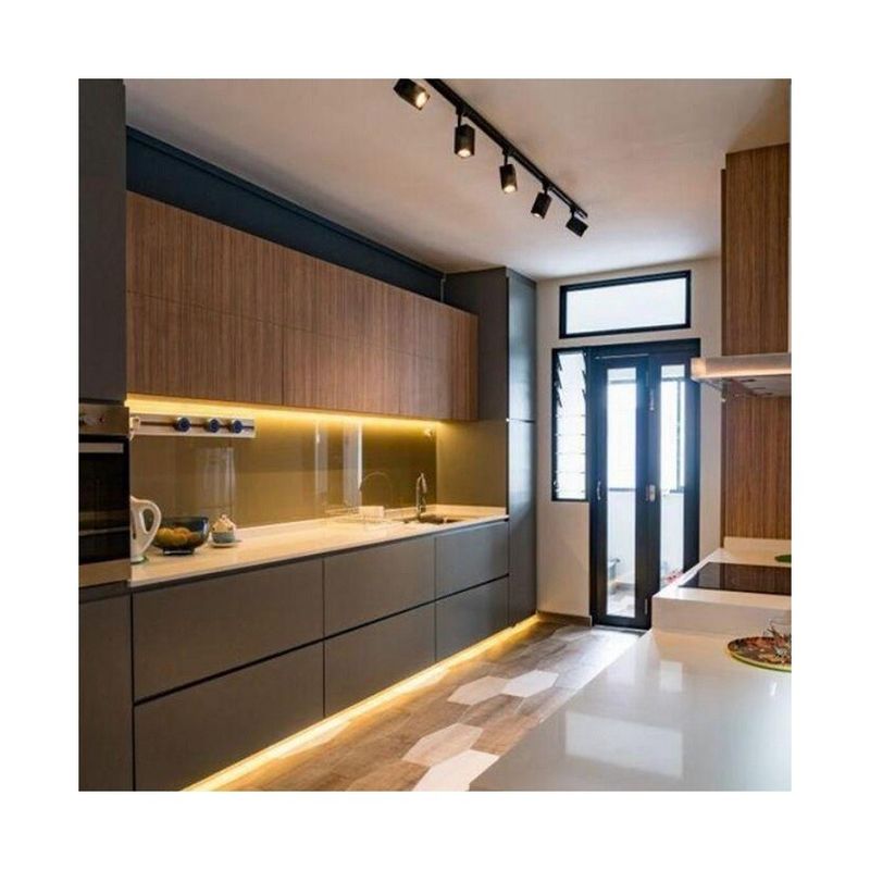 Armário de cozinha de cartão de melamina estilo moderno para móveis de apartamento de madeira inteligente de luxo