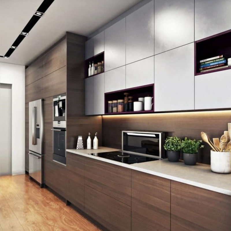 Armário de cozinha de cartão de melamina estilo moderno para móveis de apartamento de madeira inteligente de luxo
