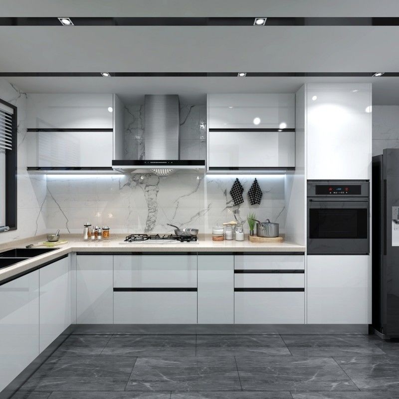 Blum Hardware Modern Design Light Box Gabinete de cozinha para design de cozinha pequena colorida