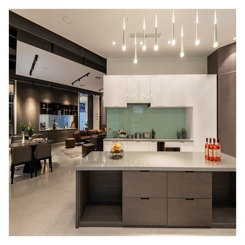 Armários de cozinha de madeira maciça de cor personalizada para fácil limpeza em design minimalista