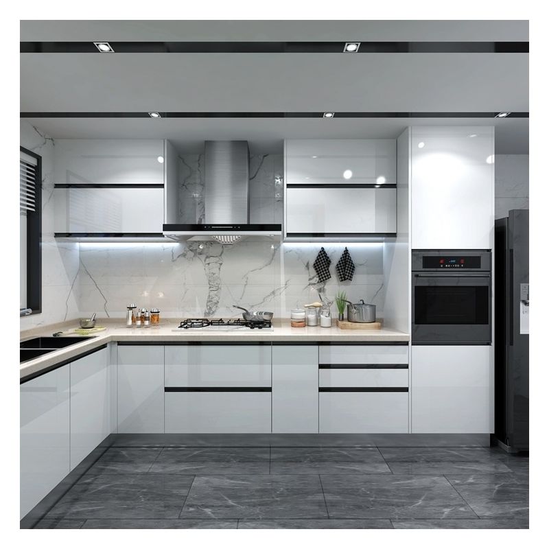 Armários de cozinha de madeira maciça de cor personalizada para fácil limpeza em design minimalista