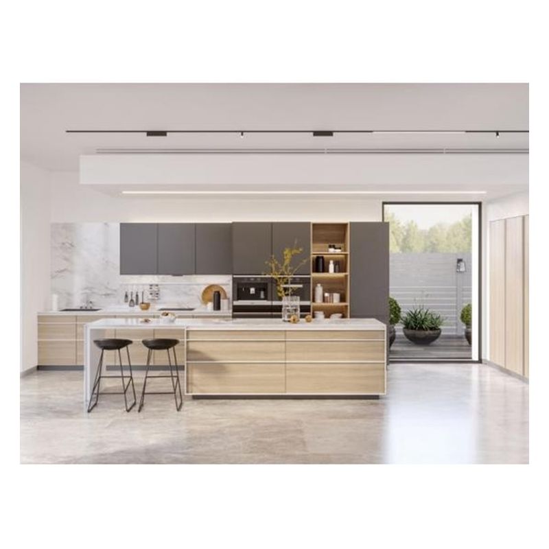 Armário de cozinha de apartamento com cor Ral personalizada e projeto CAD / 3D profissional