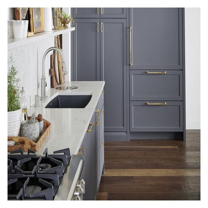 Armário de cozinha de apartamento com cor Ral personalizada e projeto CAD / 3D profissional