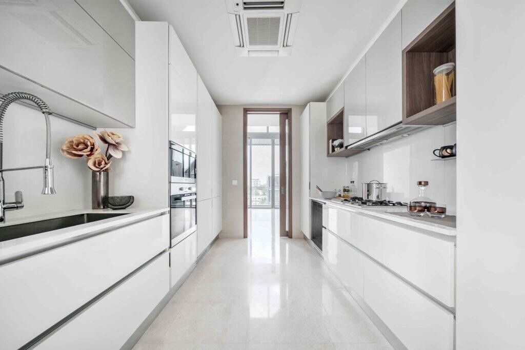 Mobiliário australiano verde brilhante armários de cozinha para clientes modernos tamanho e casas