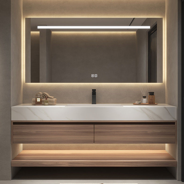 Quartz Stone Countertop Moderno Mural Montado Lavabo Duplo Vanity para e banheiro Prático
