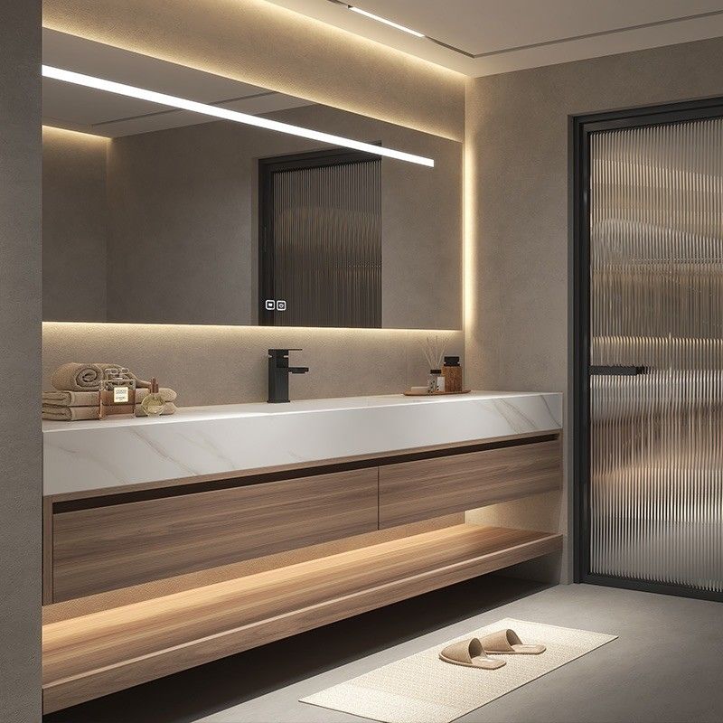 Quartz Stone Countertop Moderno Mural Montado Lavabo Duplo Vanity para e banheiro Prático