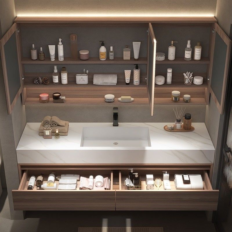 Quartz Stone Countertop Moderno Mural Montado Lavabo Duplo Vanity para e banheiro Prático