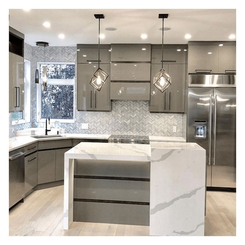 Armários de cozinha de madeira maciça com design de ilha de cozinha em estilo minimalista romântico moderno