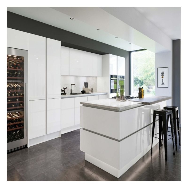 Armários de cozinha de madeira maciça com design de ilha de cozinha em estilo minimalista romântico moderno