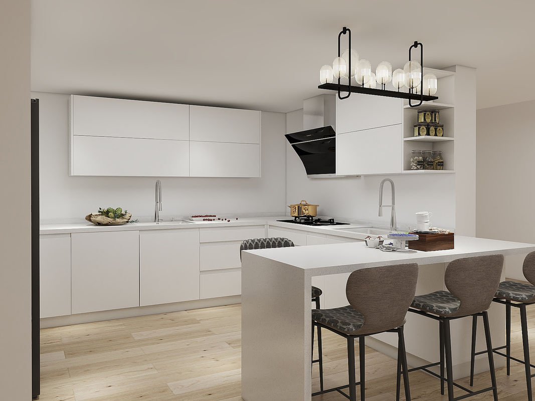 Armário de cozinha Hdf de madeira e branco altamente ODM / OEM