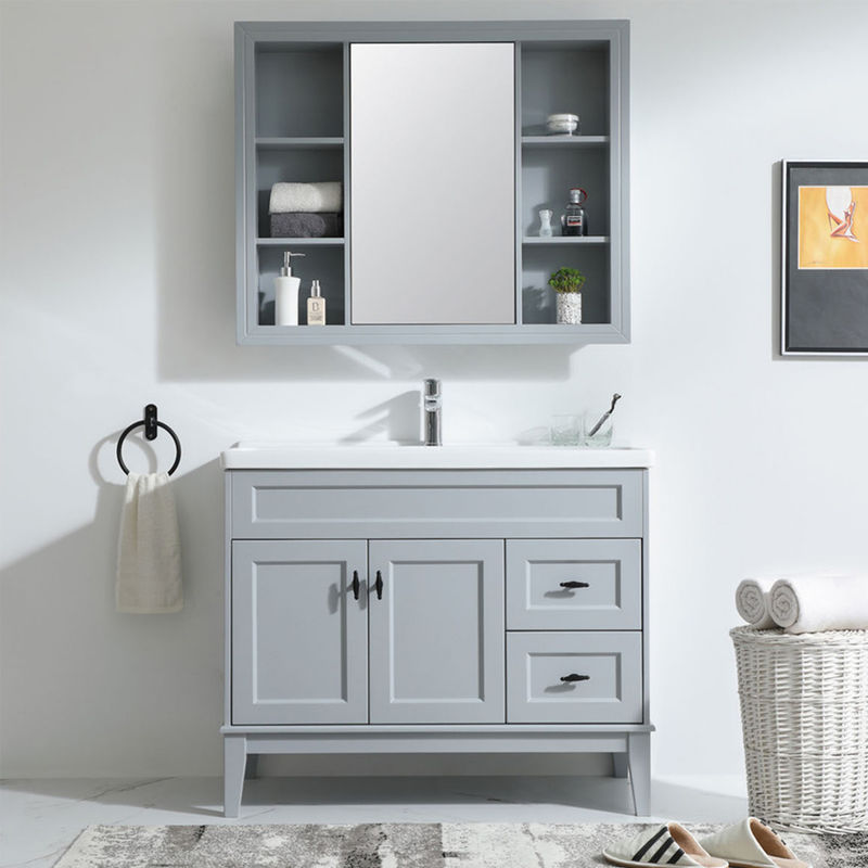 Banheiro Vanity PVC / Laca Porta de acabamento de madeira moderno piso de pé pequeno lavatório único
