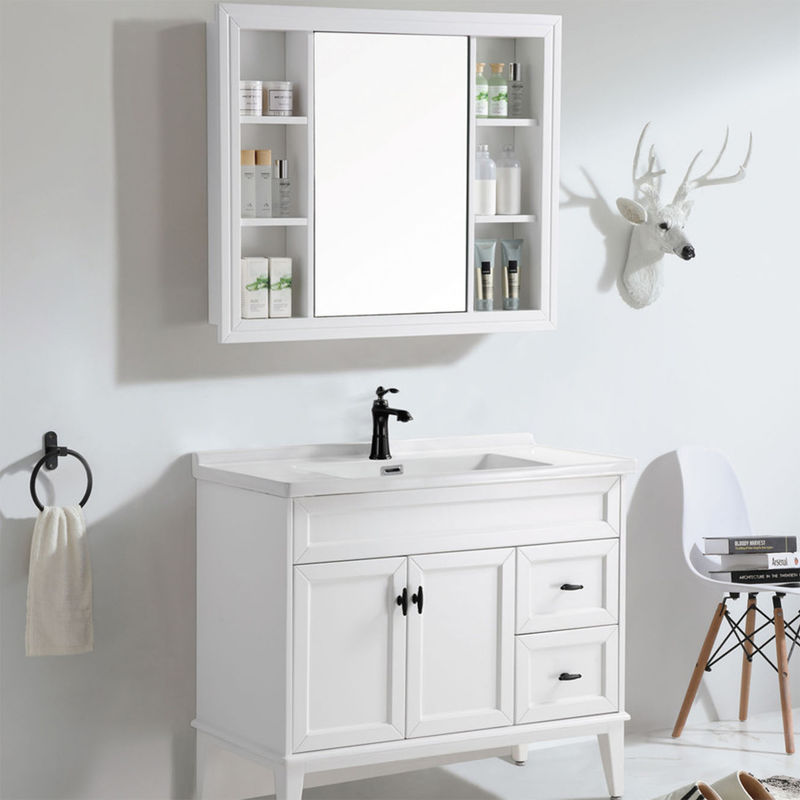 Banheiro Vanity PVC / Laca Porta de acabamento de madeira moderno piso de pé pequeno lavatório único