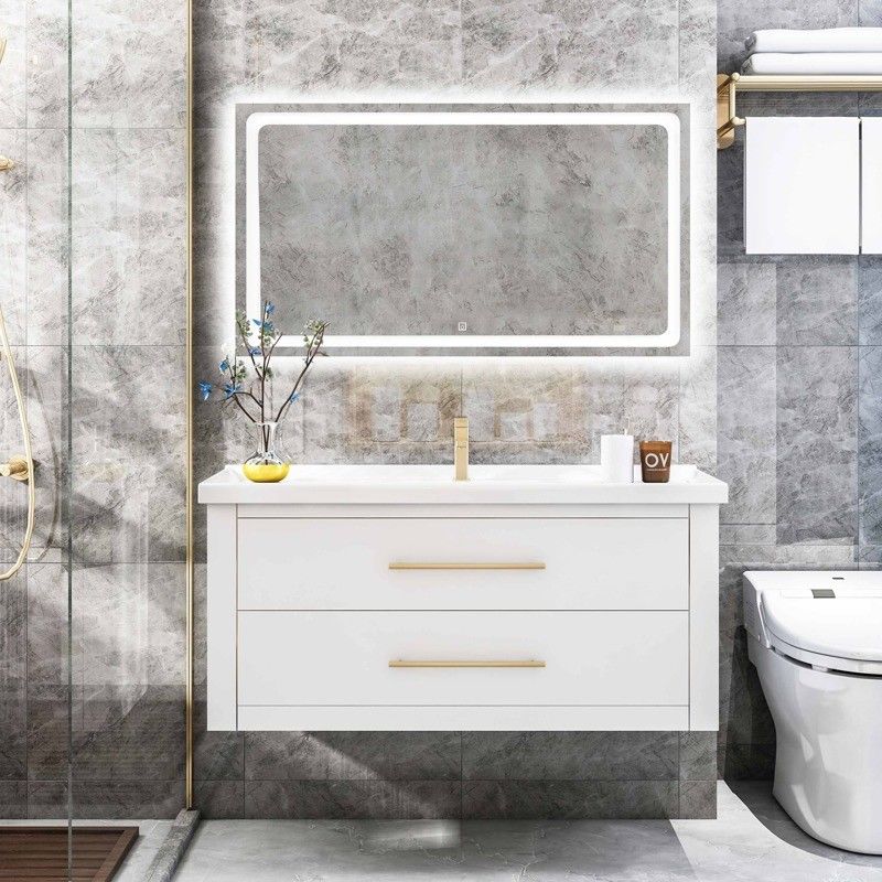 Banheiro Vanity PVC / Laca Porta de acabamento de madeira moderno piso de pé pequeno lavatório único