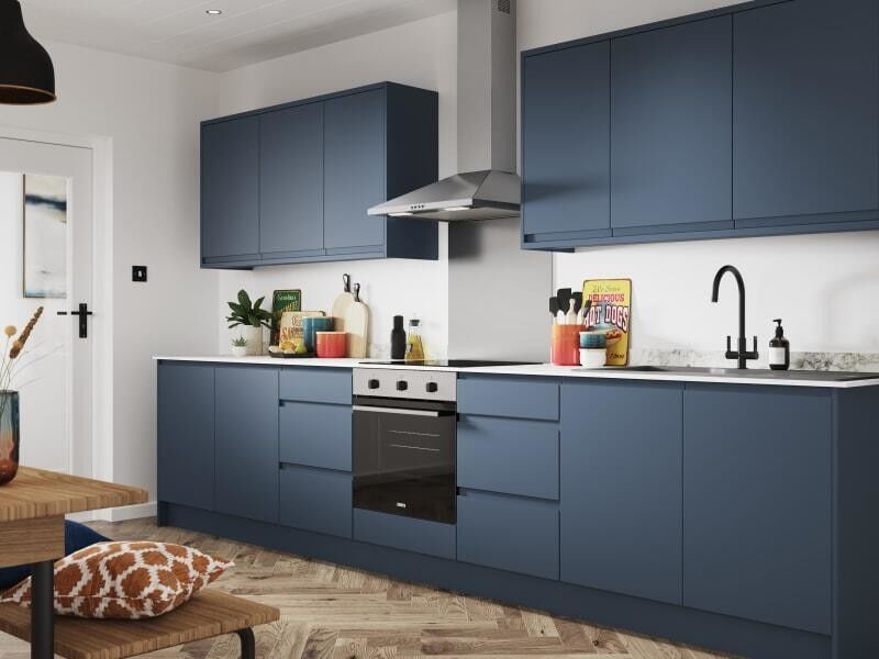Armário de cozinha de conjunto completo com material Mdf em relevo em estilo de design moderno