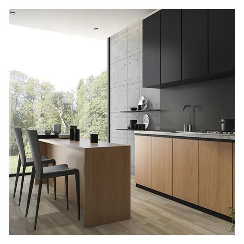Armários de cozinha modulares Desconto Portas de cartão de melamina de grãos escuros para grandes cozinhas