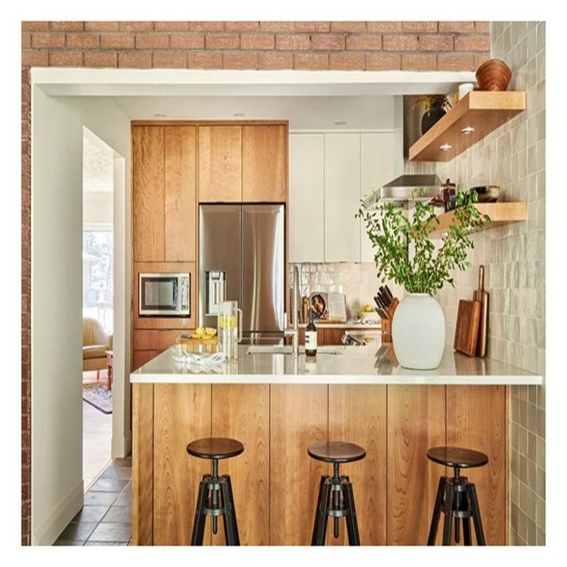 Armários de cozinha de design de painel plano de estilo moderno Veneer Veneer de carvalho para sua casa moderna