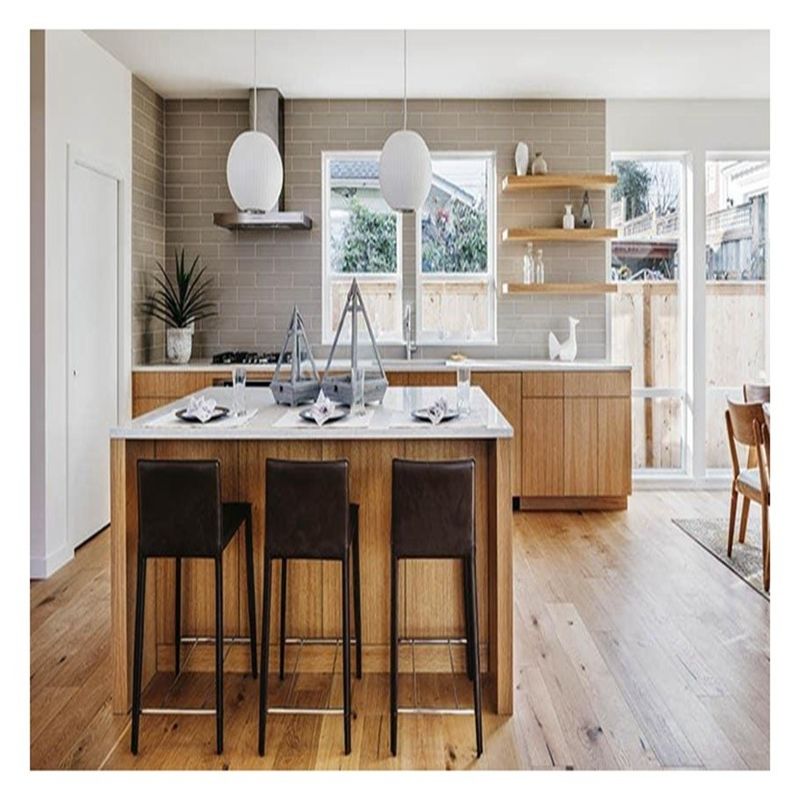 Armários de cozinha de design de painel plano de estilo moderno Veneer Veneer de carvalho para sua casa moderna