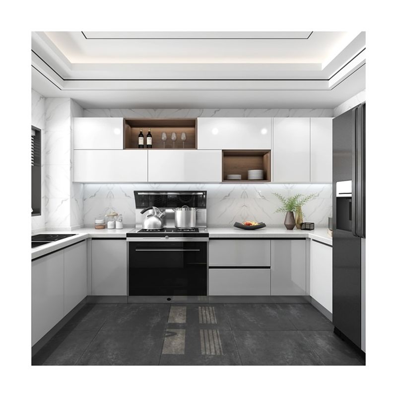 Armário de estilo moderno em forma de U Laca de pintura Armário de cozinha com vantagem durável