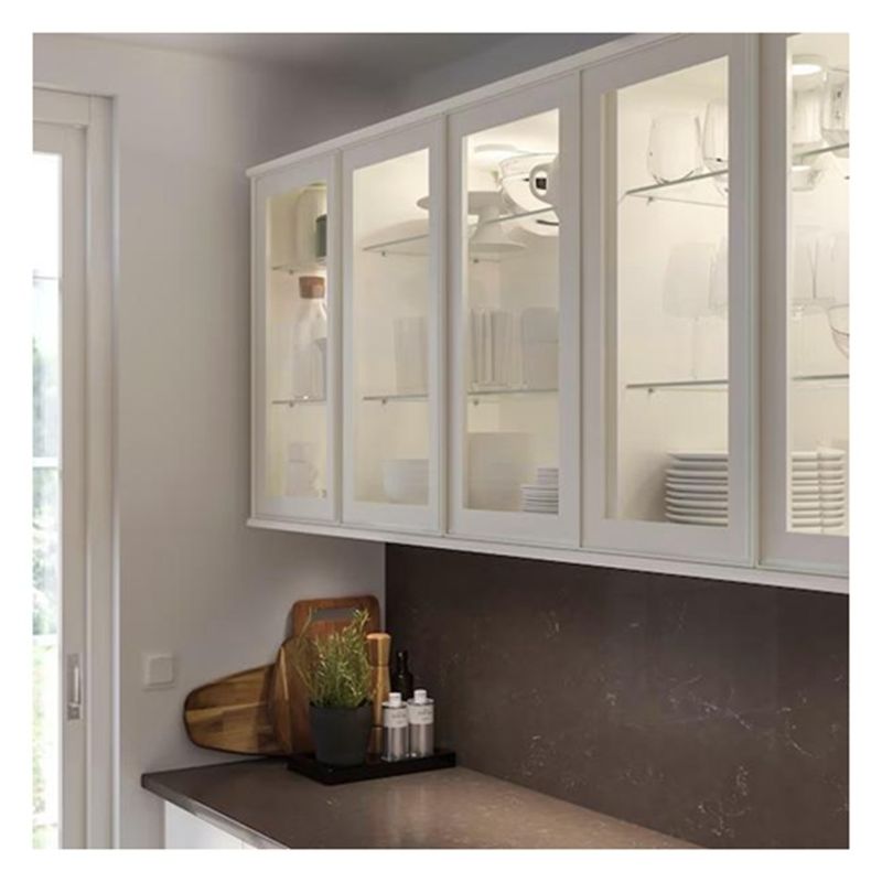 Vender Armários de cozinha modulares de vidro emoldurado em alumínio branco com material de porta MDF