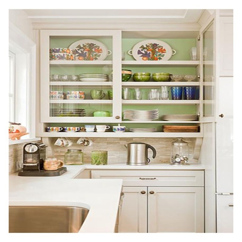 Armários modernos de vidro de madeira branca e sólida Solução para poupar espaço em pequenas cozinhas