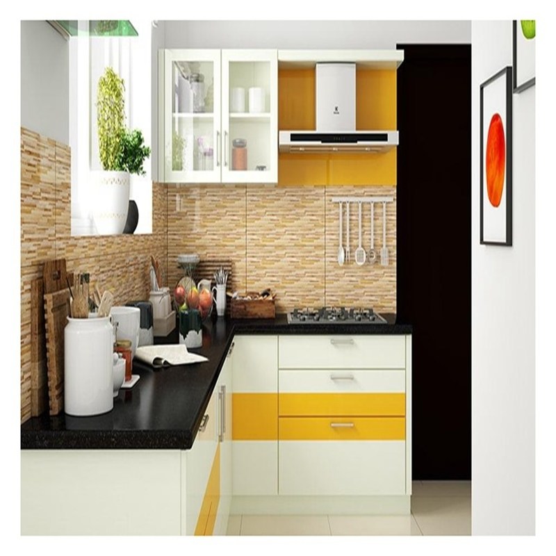 Armários modernos de vidro de madeira branca e sólida Solução para poupar espaço em pequenas cozinhas