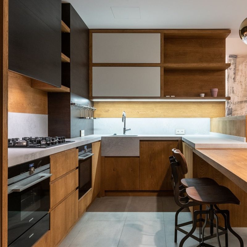 Design de gabinete de cozinha Modular Madeira Sólida Mdf Veneer Laca Finish Madeira de Nozes Cor