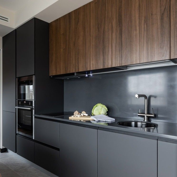 Design de gabinete de cozinha Modular Madeira Sólida Mdf Veneer Laca Finish Madeira de Nozes Cor