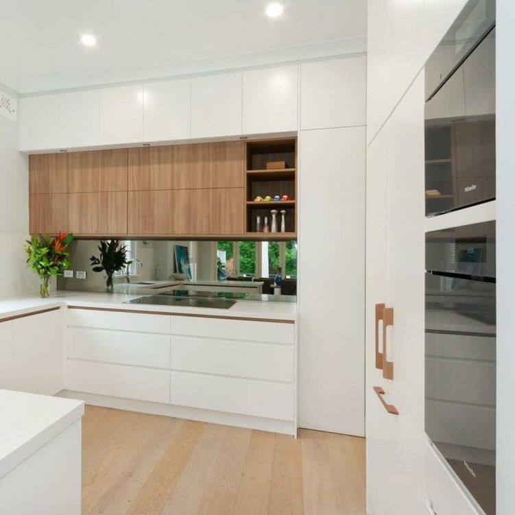 Design de gabinete de cozinha Modular Madeira Sólida Mdf Veneer Laca Finish Madeira de Nozes Cor