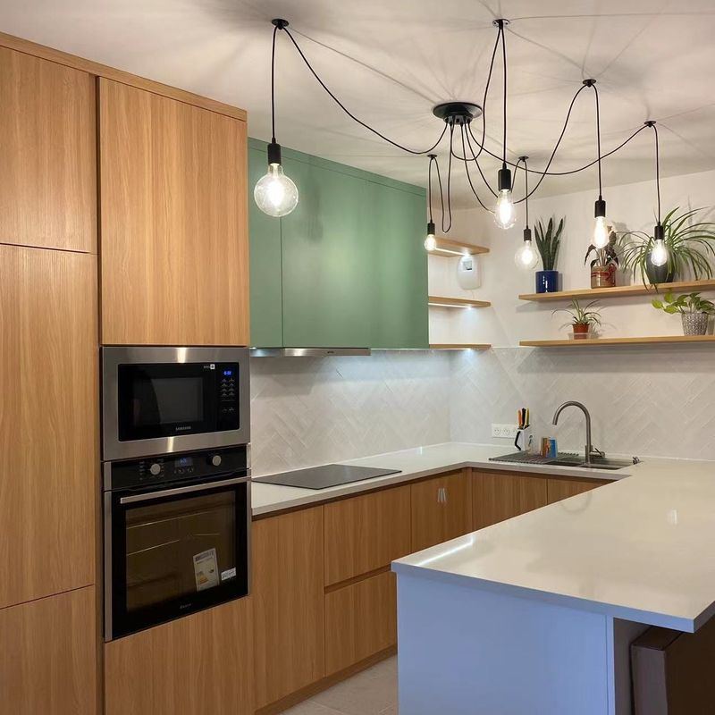 Design de gabinete de cozinha Modular Madeira Sólida Mdf Veneer Laca Finish Madeira de Nozes Cor