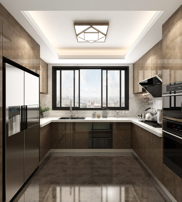 Mobiliário de cozinha de tabuleiro de melamina brilhante de design moderno com cor de facade personalizada